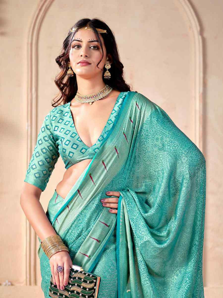 Sky Blue Silk Handwoven Festival Wedding Fancy Heavy Border Saree