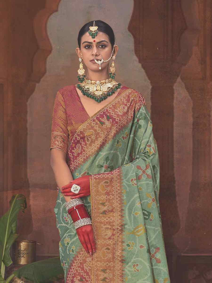 Sky Blue Silk Handwoven Festival Wedding Fancy Heavy Border Saree