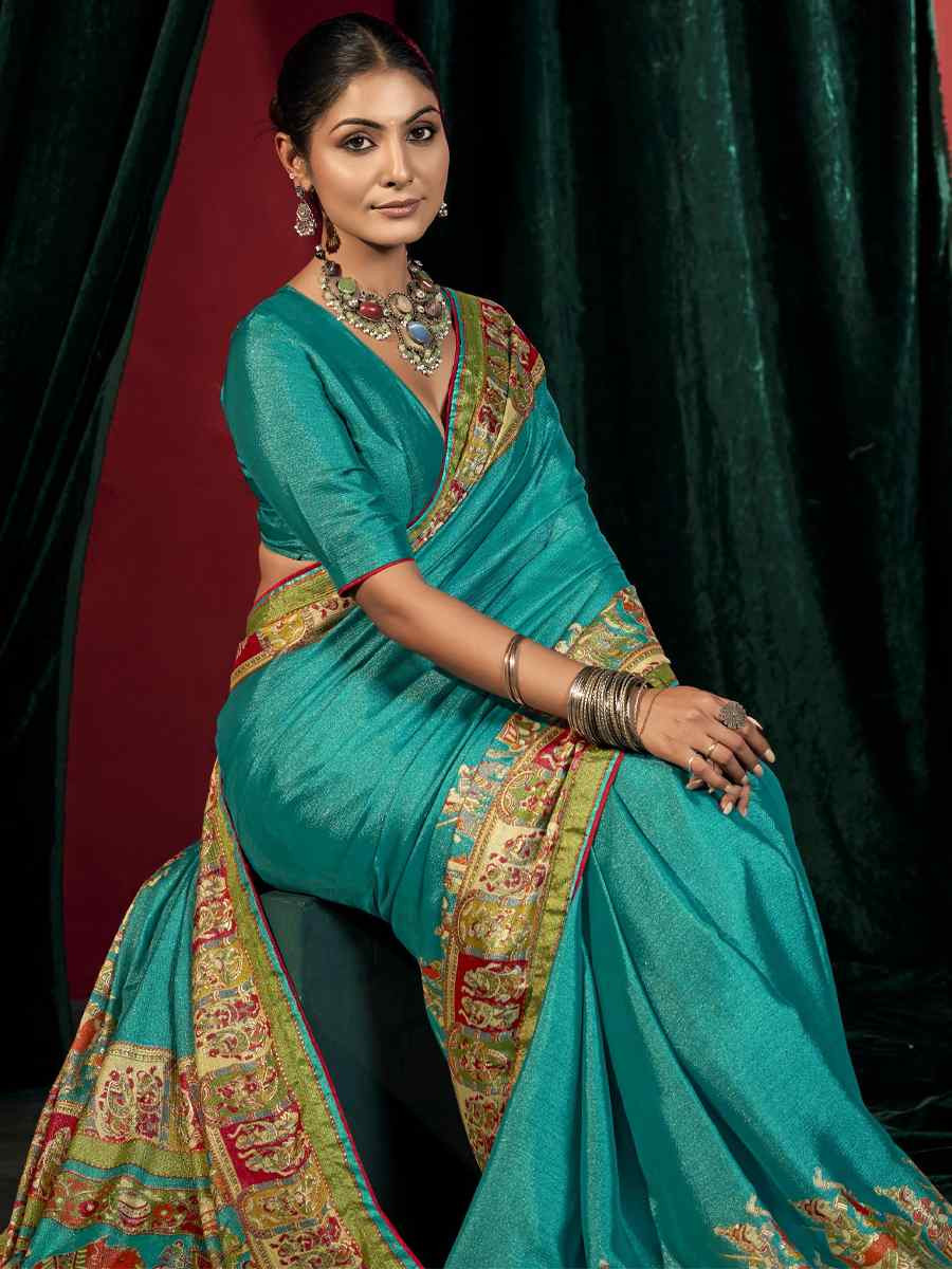 Sky Blue Silk Handwoven Traditional Bridal Reception Festival Wedding Fancy Heavy Border Saree