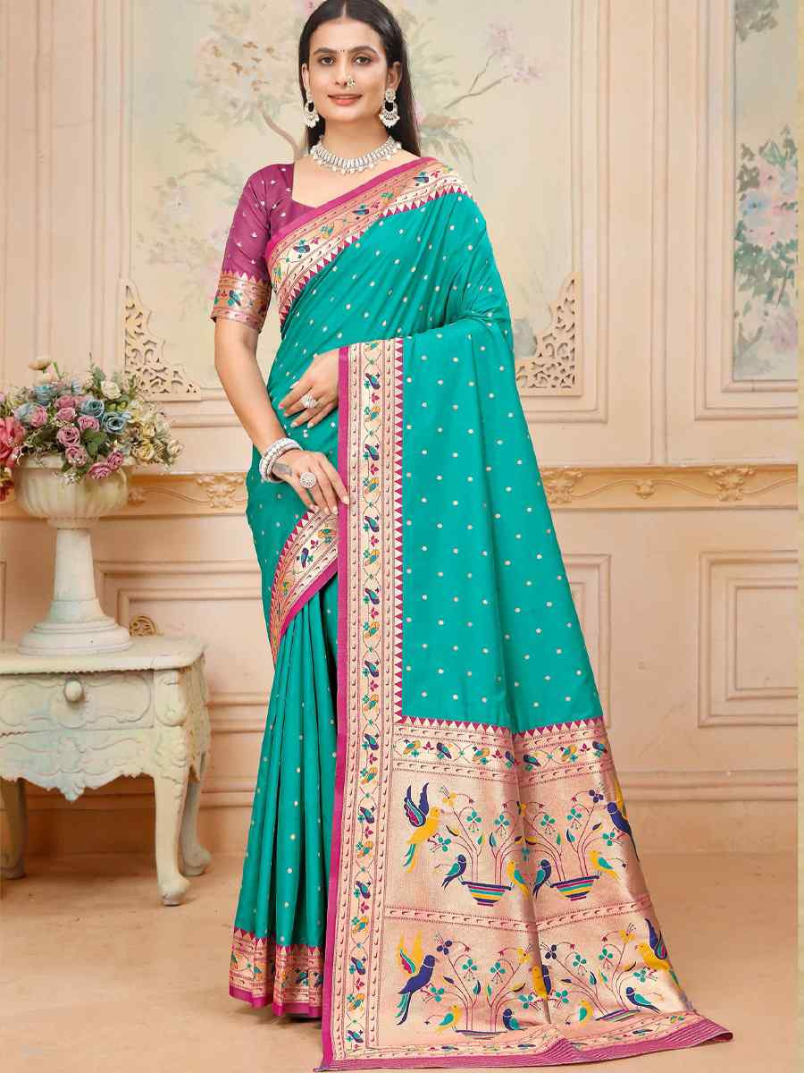 Sky Blue Silk Handwoven Traditional Bridal Reception Festival Wedding Fancy Heavy Border Saree