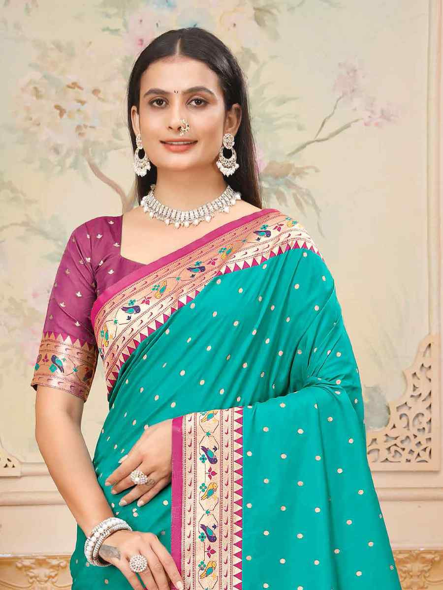 Sky Blue Silk Handwoven Traditional Bridal Reception Festival Wedding Fancy Heavy Border Saree