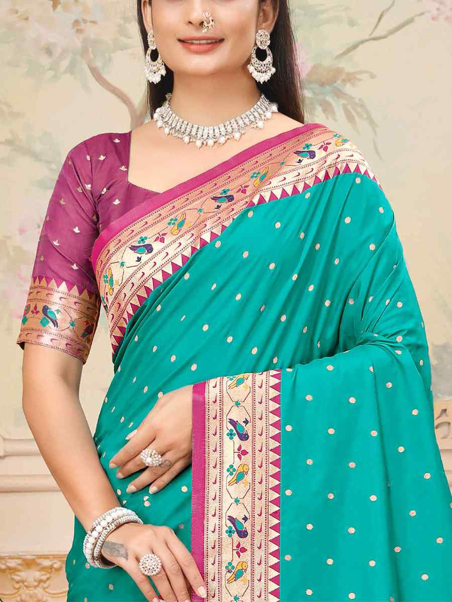 Sky Blue Silk Handwoven Traditional Bridal Reception Festival Wedding Fancy Heavy Border Saree
