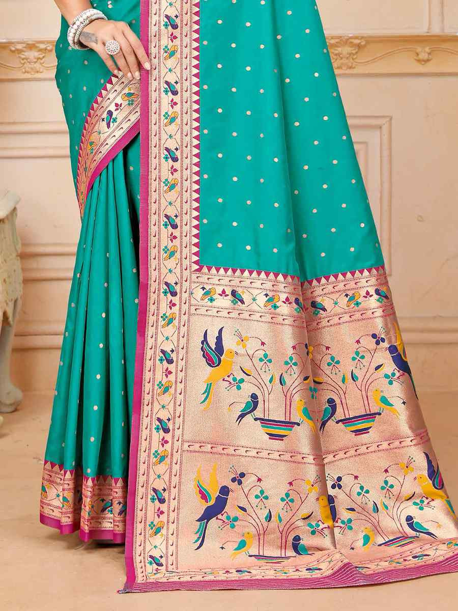 Sky Blue Silk Handwoven Traditional Bridal Reception Festival Wedding Fancy Heavy Border Saree