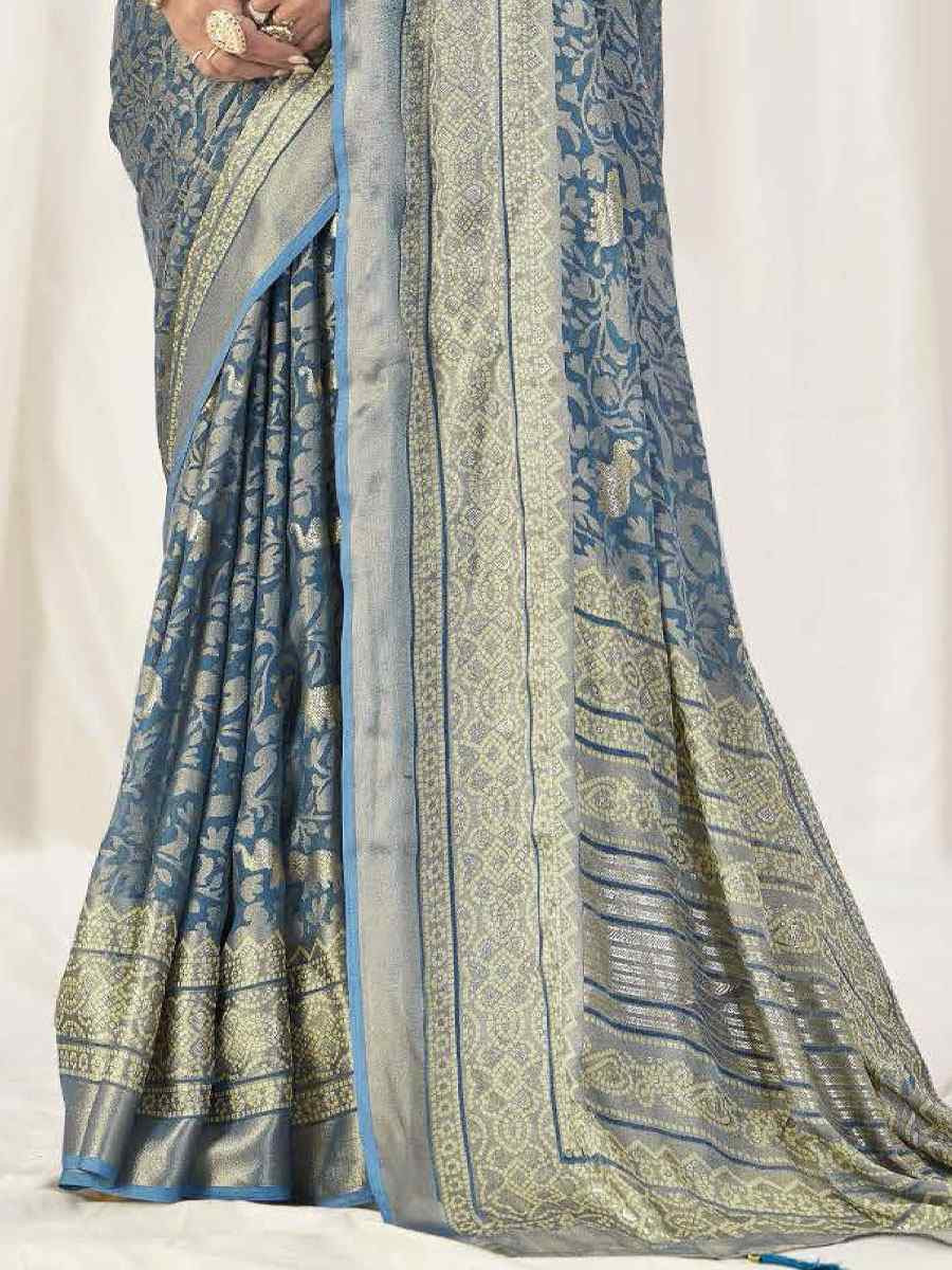 Sky Blue Silk Handwoven Traditional Bridal Reception Festival Wedding Fancy Heavy Border Sarees