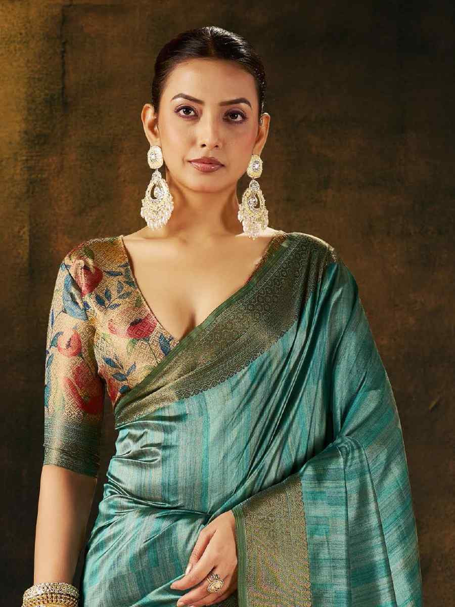 Sky Blue Silk Handwoven Traditional Bridal Reception Festival Wedding Fancy Heavy Border Sarees