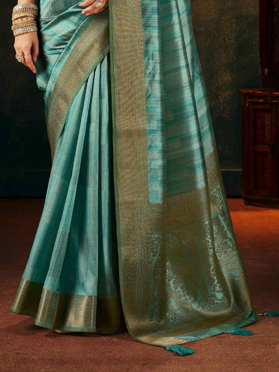 Sky Blue Silk Handwoven Traditional Bridal Reception Festival Wedding Fancy Heavy Border Sarees