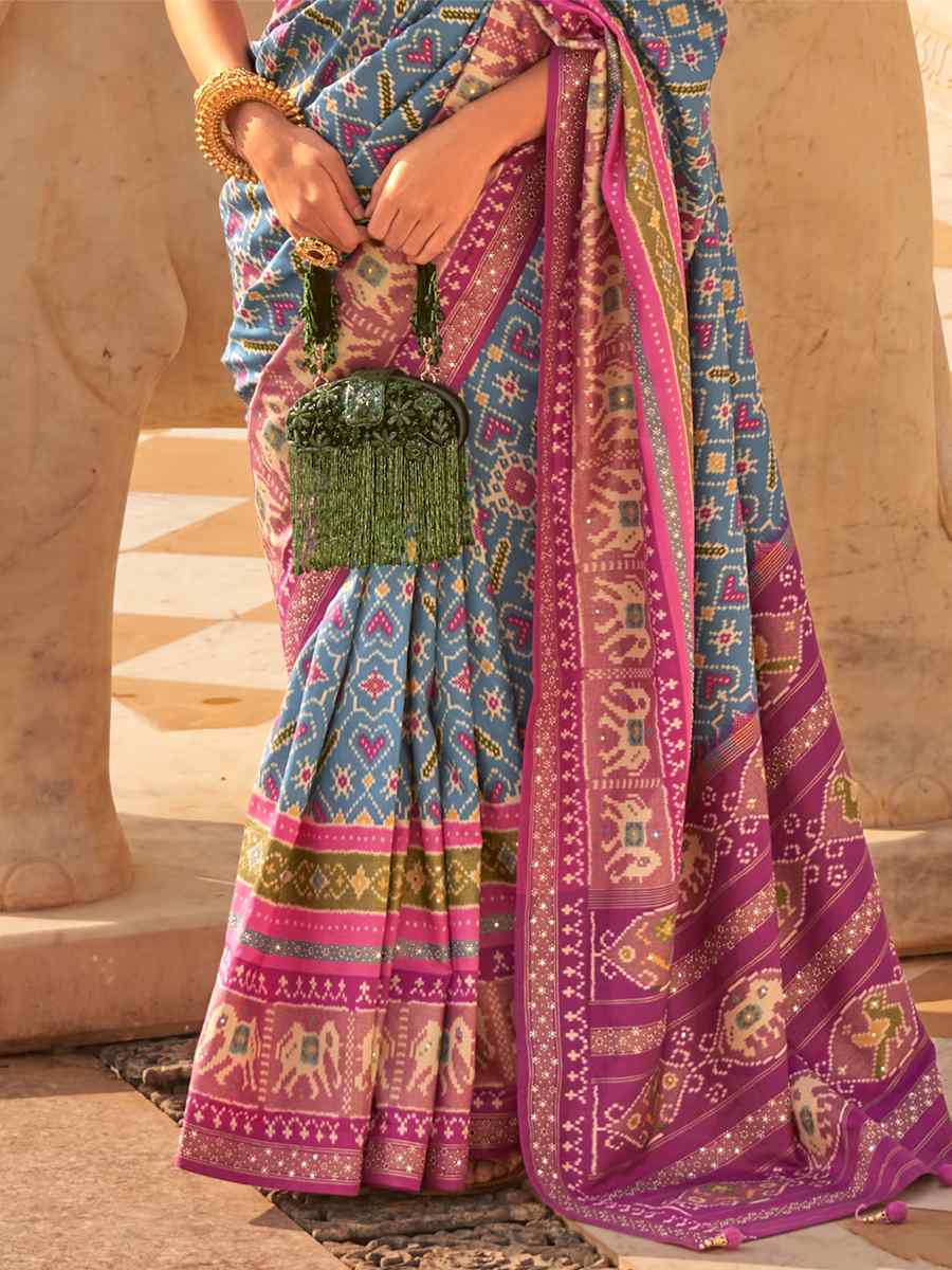 Sky Blue Silk Handwoven Wedding Festival Heavy Border Saree