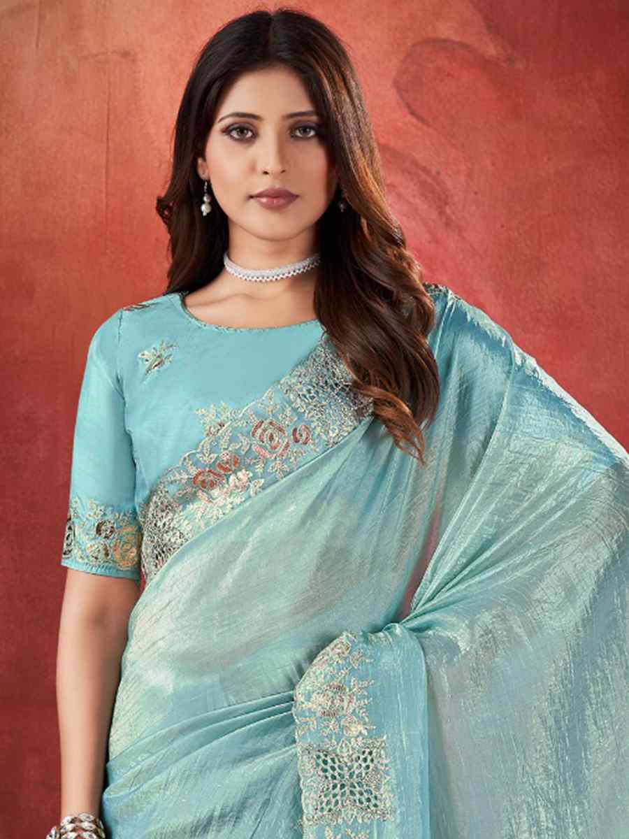 Sky Blue Silk Handwoven Wedding Festival Heavy Border Saree