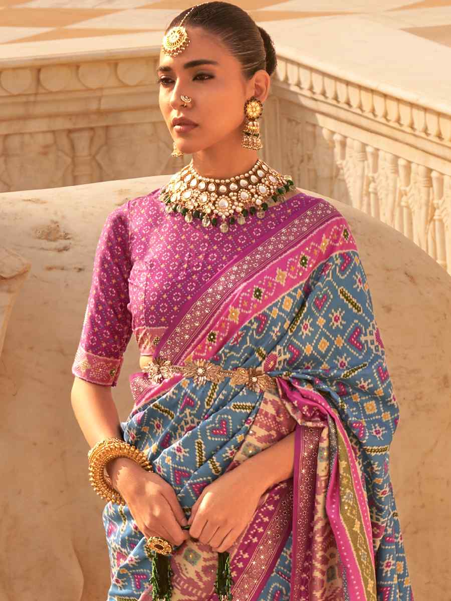 Sky Blue Silk Handwoven Wedding Festival Heavy Border Saree