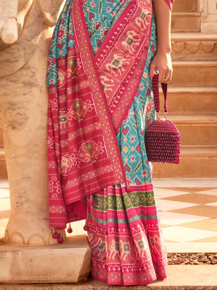 Sky Blue Silk Handwoven Wedding Festival Heavy Border Saree