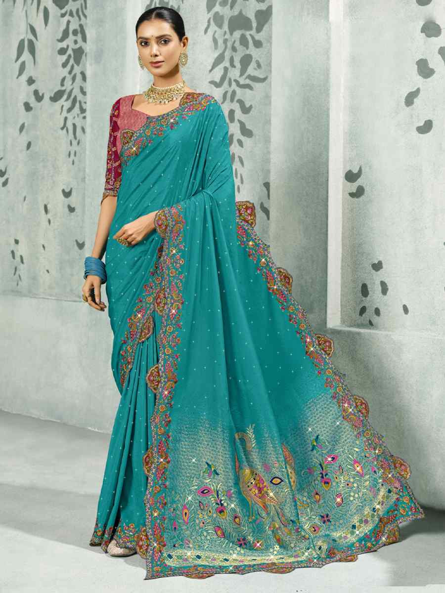 Sky Blue Silk Handwoven with Embroidery Bridal Reception Festival Wedding Fancy Heavy Border Saree