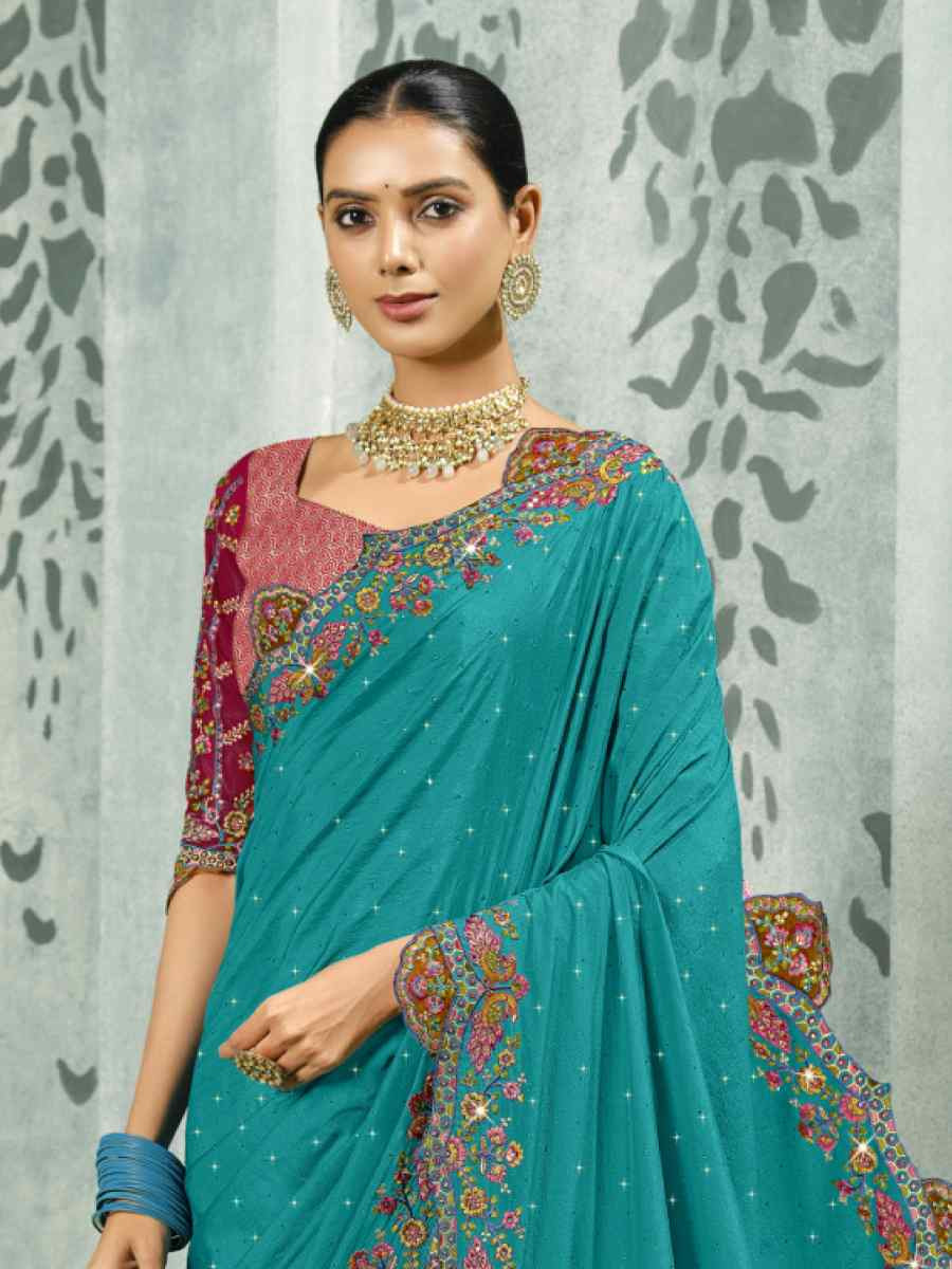 Sky Blue Silk Handwoven with Embroidery Bridal Reception Festival Wedding Fancy Heavy Border Saree