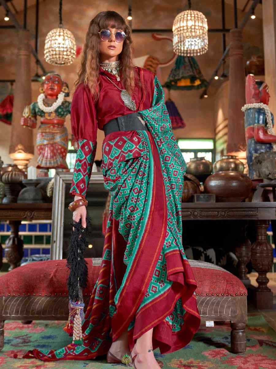 Sky Blue Silk Printed Casual Reception Festival Wedding Fancy Classic Style Sarees