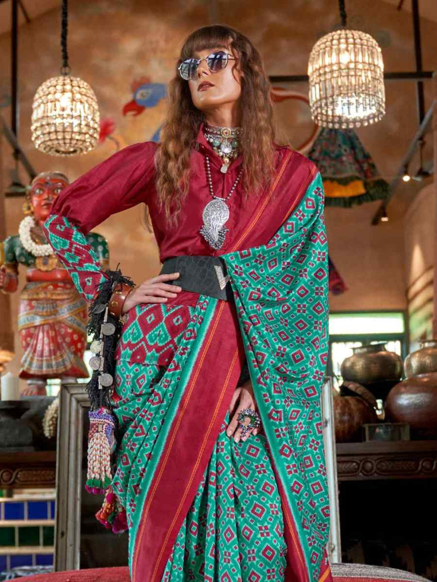 Sky Blue Silk Printed Casual Reception Festival Wedding Fancy Classic Style Sarees