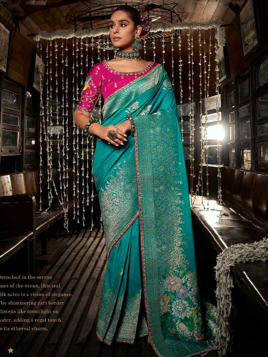 Sky Blue Soft Dola Viscose Silk Handwoven with Embroidered Festival Wedding Fancy Heavy Border Saree