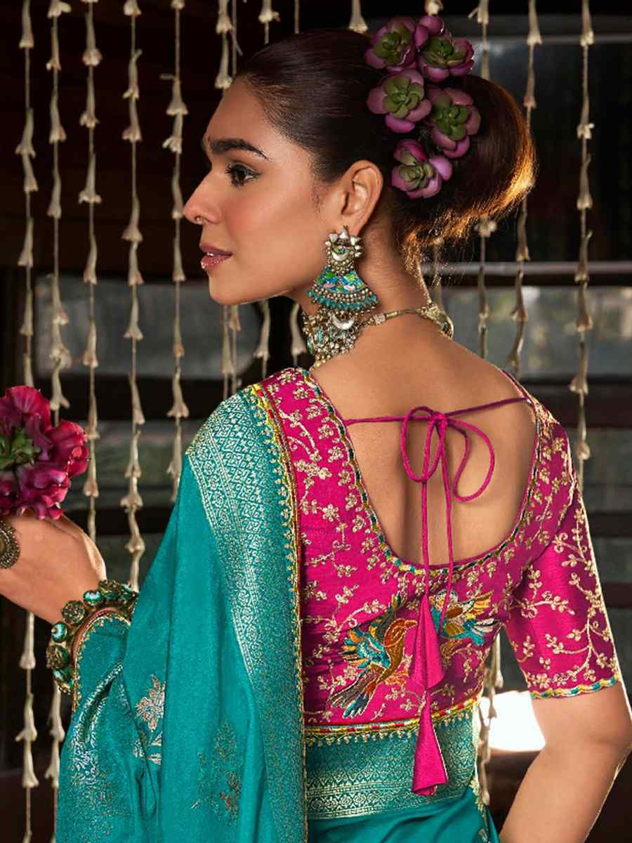 Sky Blue Soft Dola Viscose Silk Handwoven with Embroidered Festival Wedding Fancy Heavy Border Saree