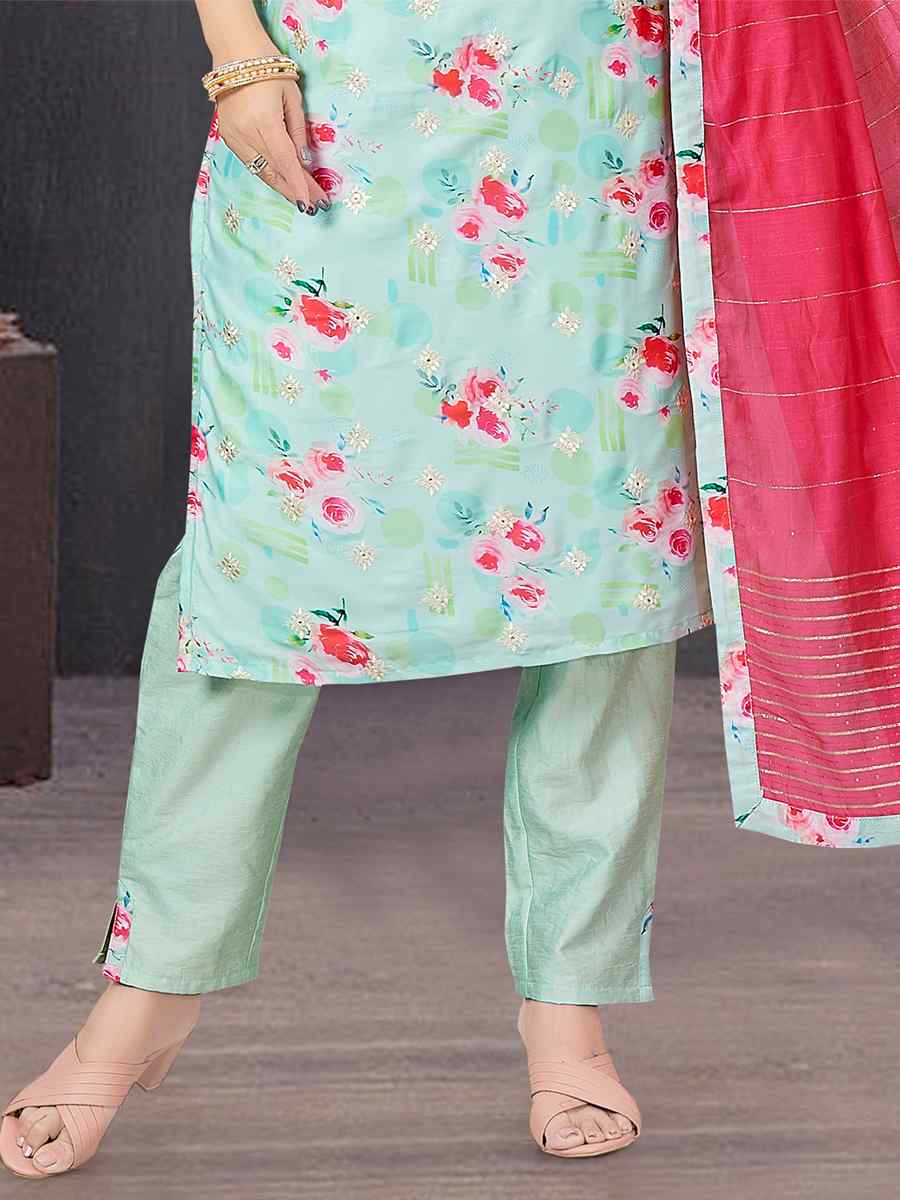 Sky Blue Soft Silk Embroidered Festival Wedding Pant Salwar Kameez