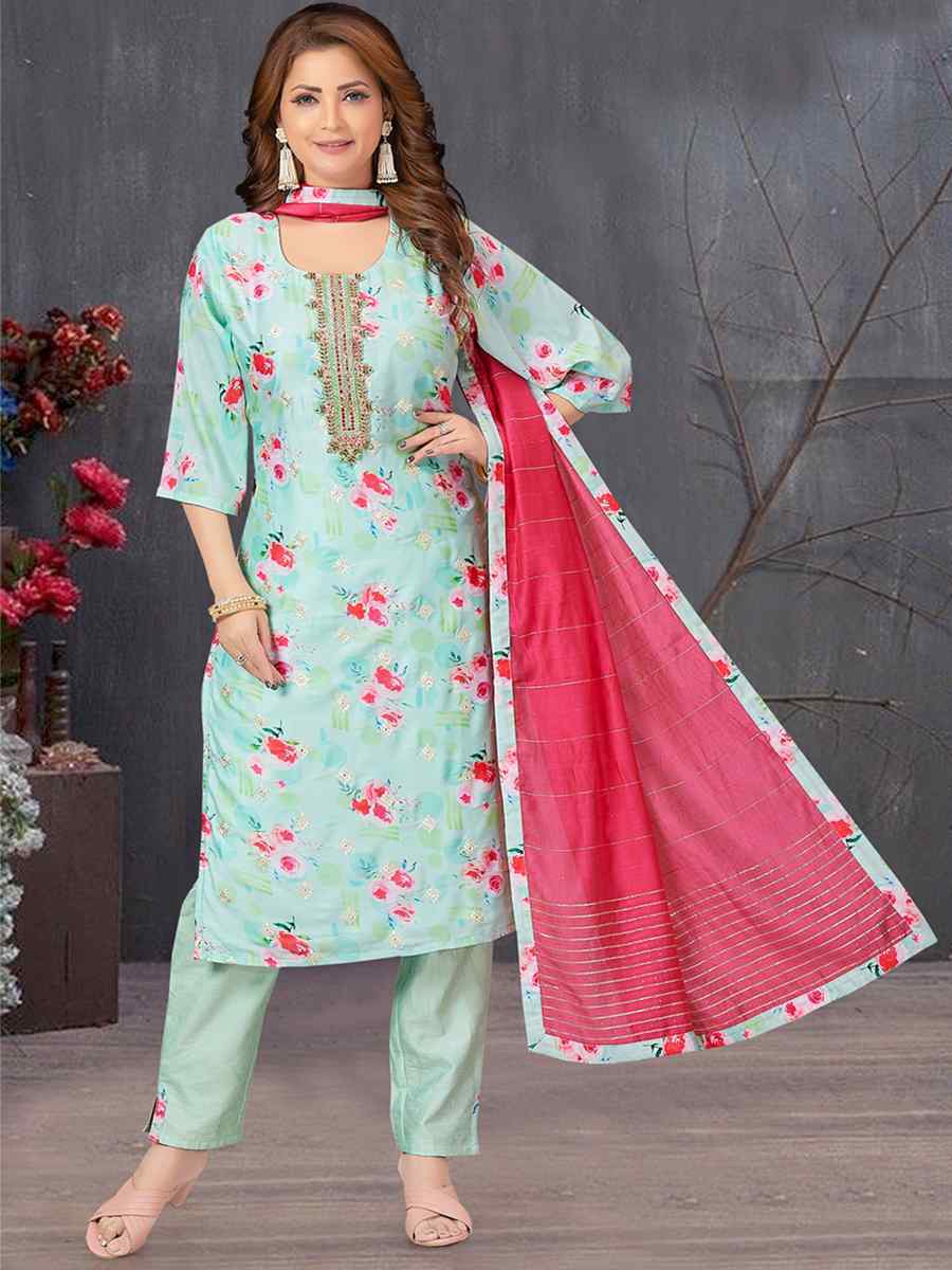 Sky Blue Soft Silk Embroidered Festival Wedding Pant Salwar Kameez
