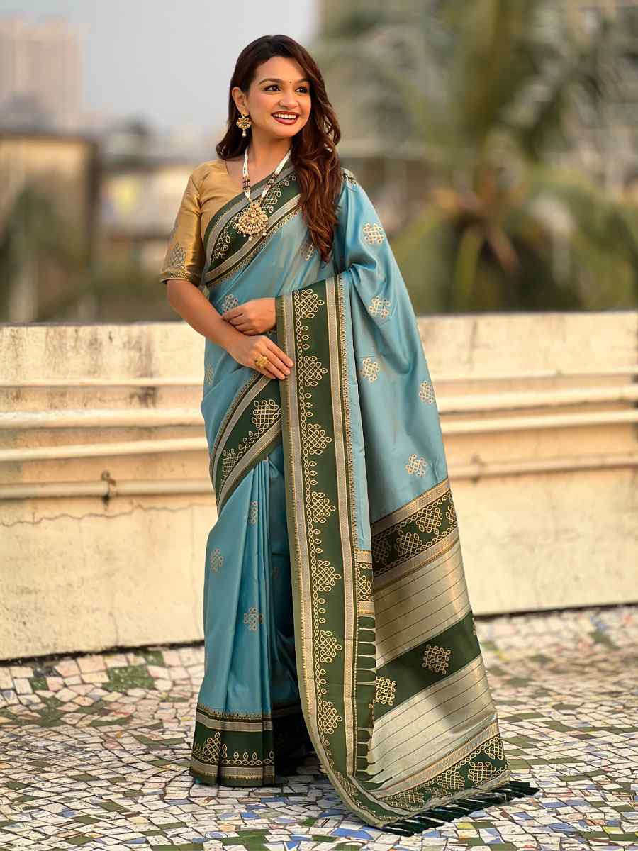 Sky Blue Soft Silk Handwoven Casual Reception Festival Wedding Fancy Classic Style Sarees