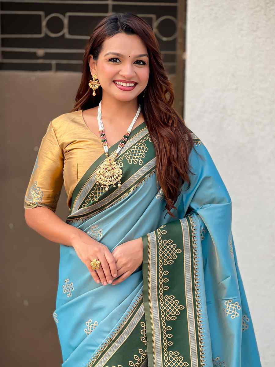 Sky Blue Soft Silk Handwoven Casual Reception Festival Wedding Fancy Classic Style Sarees