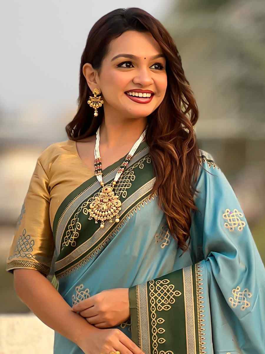 Sky Blue Soft Silk Handwoven Casual Reception Festival Wedding Fancy Classic Style Sarees