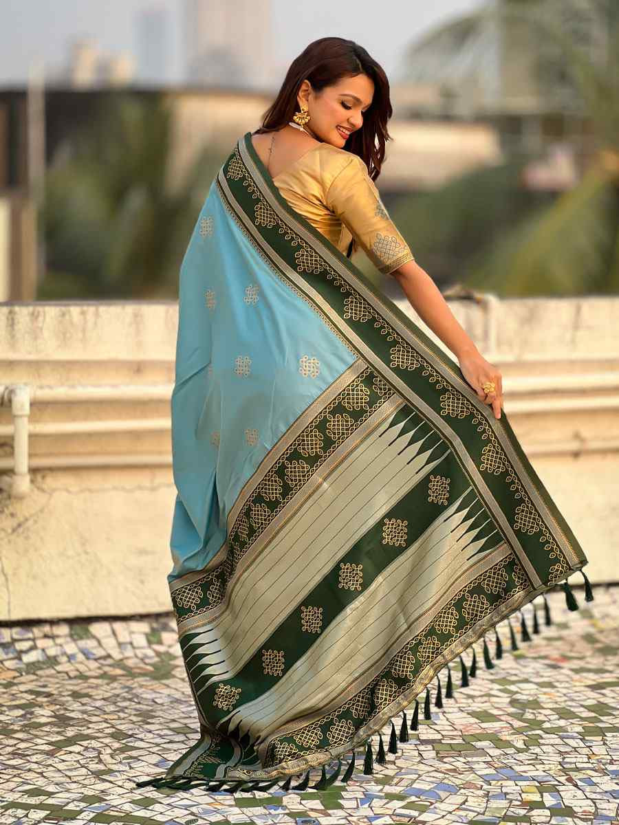 Sky Blue Soft Silk Handwoven Casual Reception Festival Wedding Fancy Classic Style Sarees