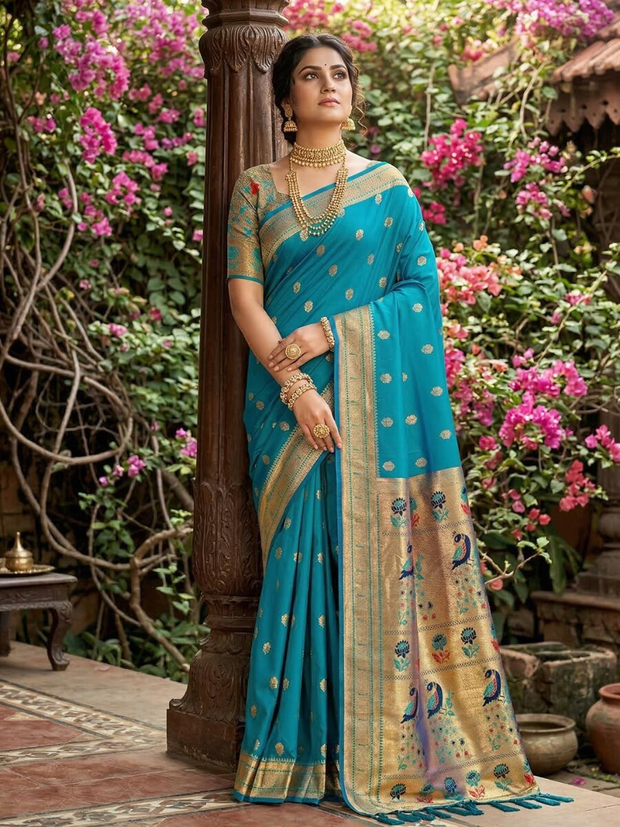 Sky Blue Soft Silk Handwoven Wedding Reception Party Festival Casual Heavy Border Sarees