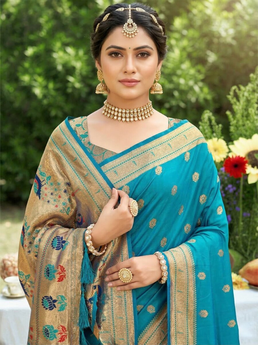 Sky Blue Soft Silk Handwoven Wedding Reception Party Festival Casual Heavy Border Sarees