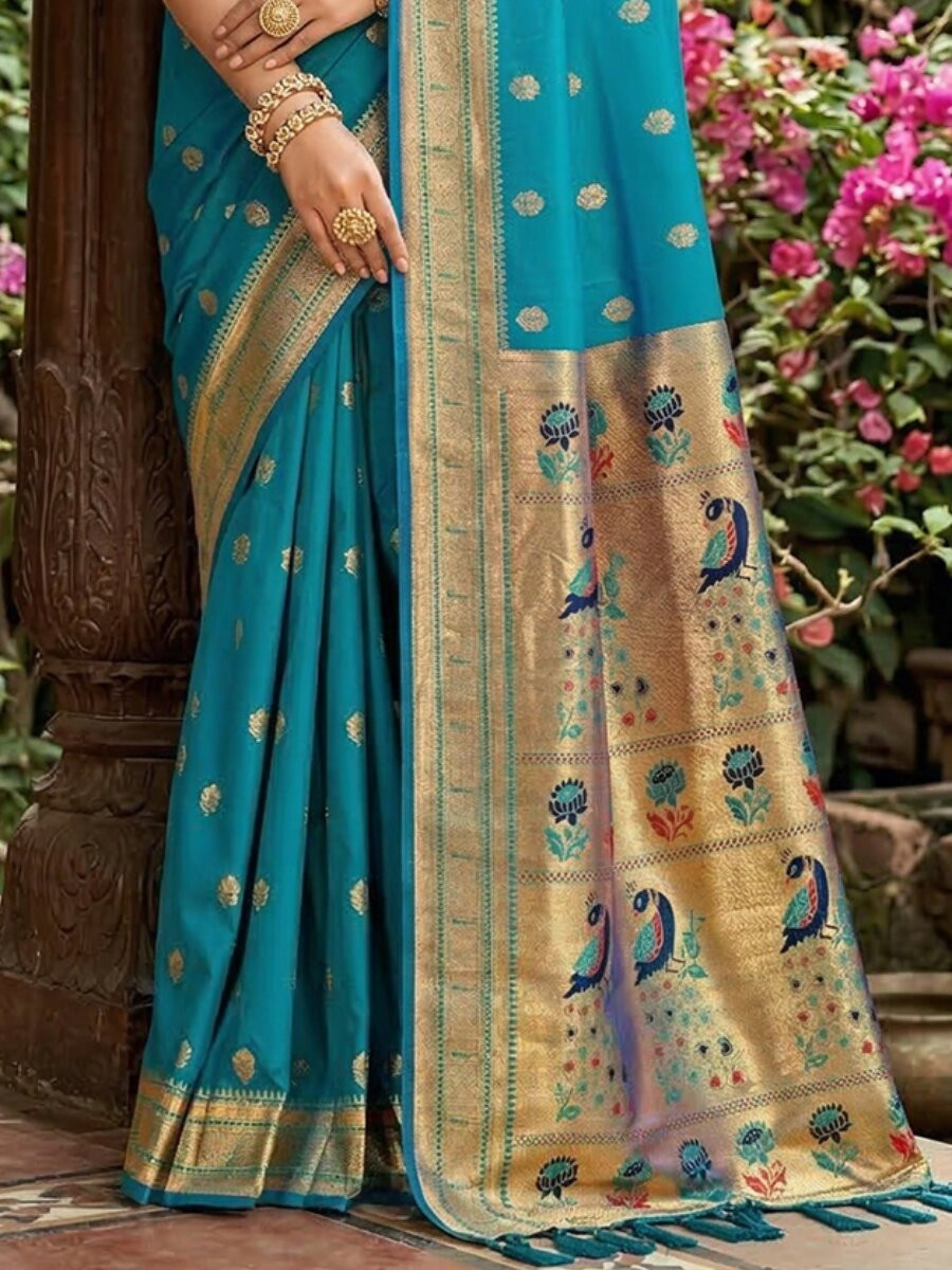 Sky Blue Soft Silk Handwoven Wedding Reception Party Festival Casual Heavy Border Sarees