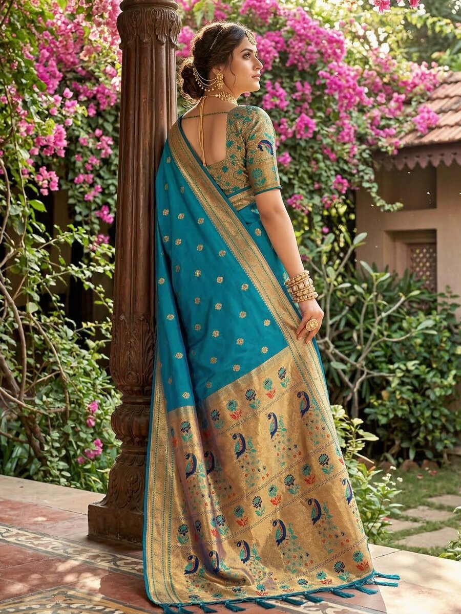 Sky Blue Soft Silk Handwoven Wedding Reception Party Festival Casual Heavy Border Sarees