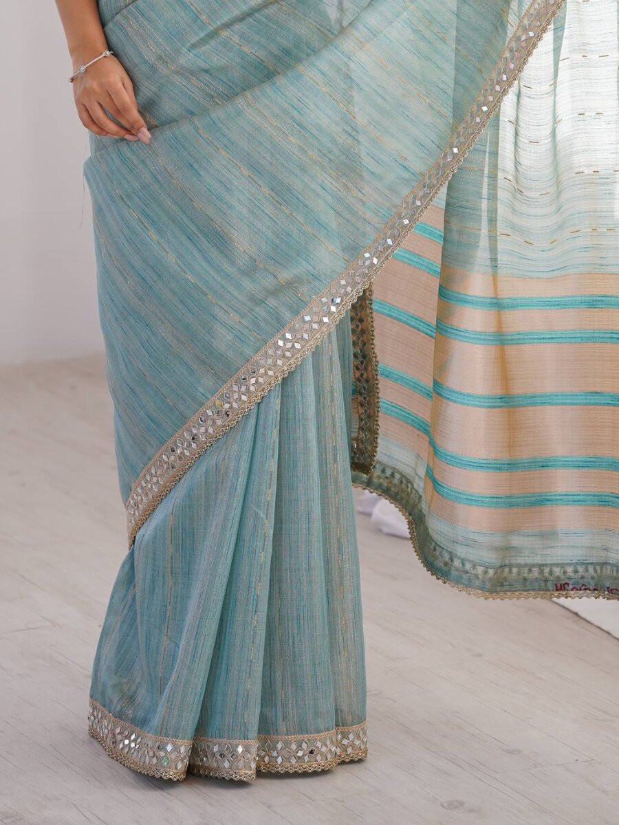 Sky Blue Spun Cotton Embroidery Woven Designer Wedding Reception Party Festival Casual Heavy Border Sarees