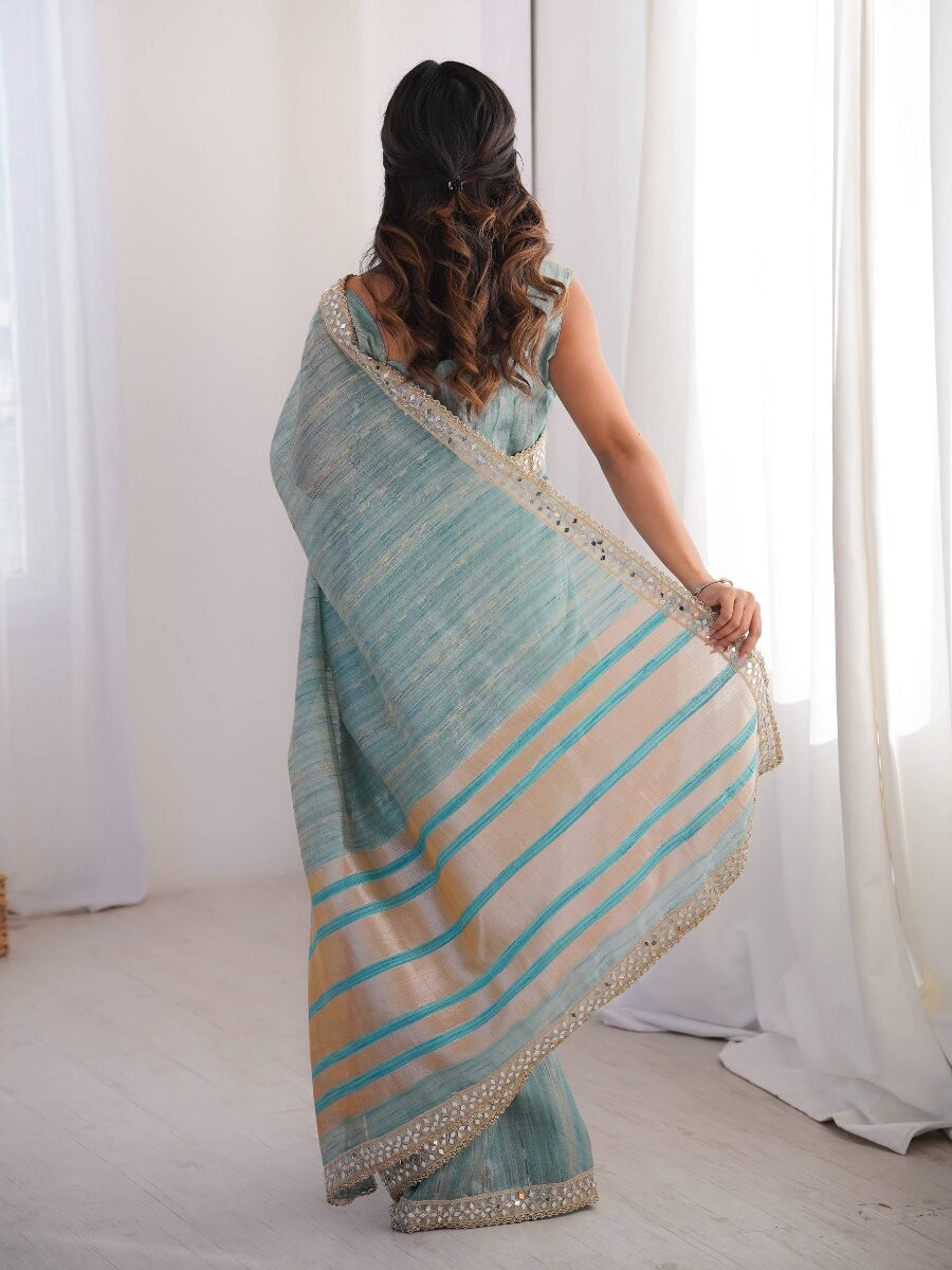Sky Blue Spun Cotton Embroidery Woven Designer Wedding Reception Party Festival Casual Heavy Border Sarees