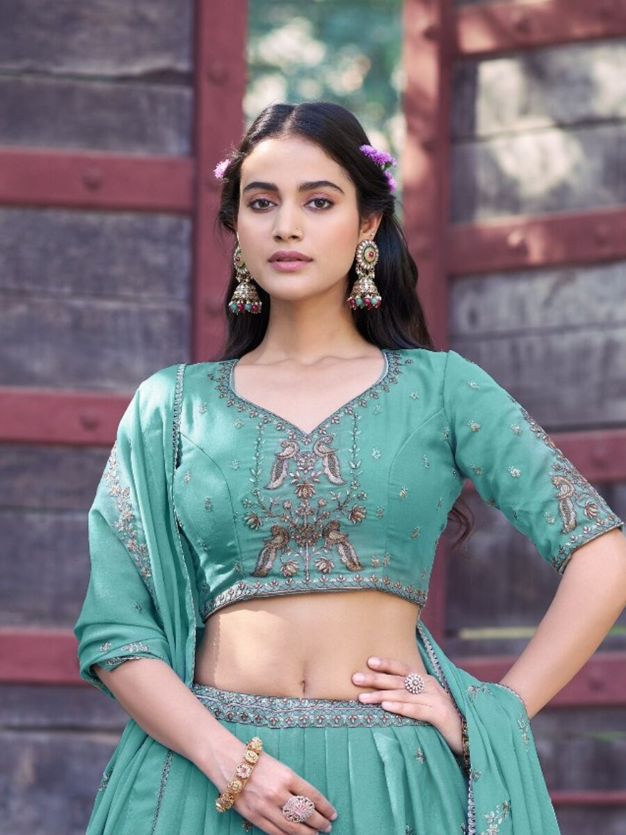 Sky Blue Star Georgette Embroidery Zari Sequins Wedding Reception Party Wear Festival Heavy Border Lehenga Choli