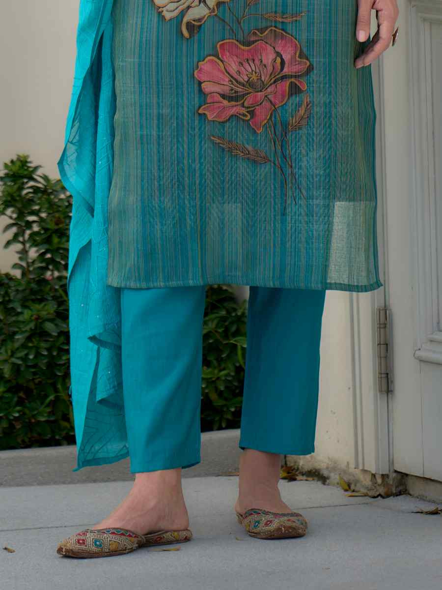 Sky Blue Tissue Embroidered Party Wedding Ready Pant Salwar Kameez