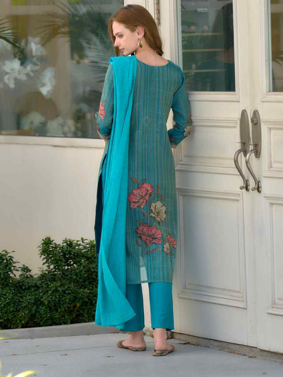 Sky Blue Tissue Embroidered Party Wedding Ready Pant Salwar Kameez