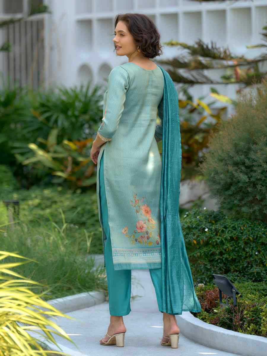 Sky Blue Tissue Embroidered Party Wedding Ready Pant Salwar Kameez