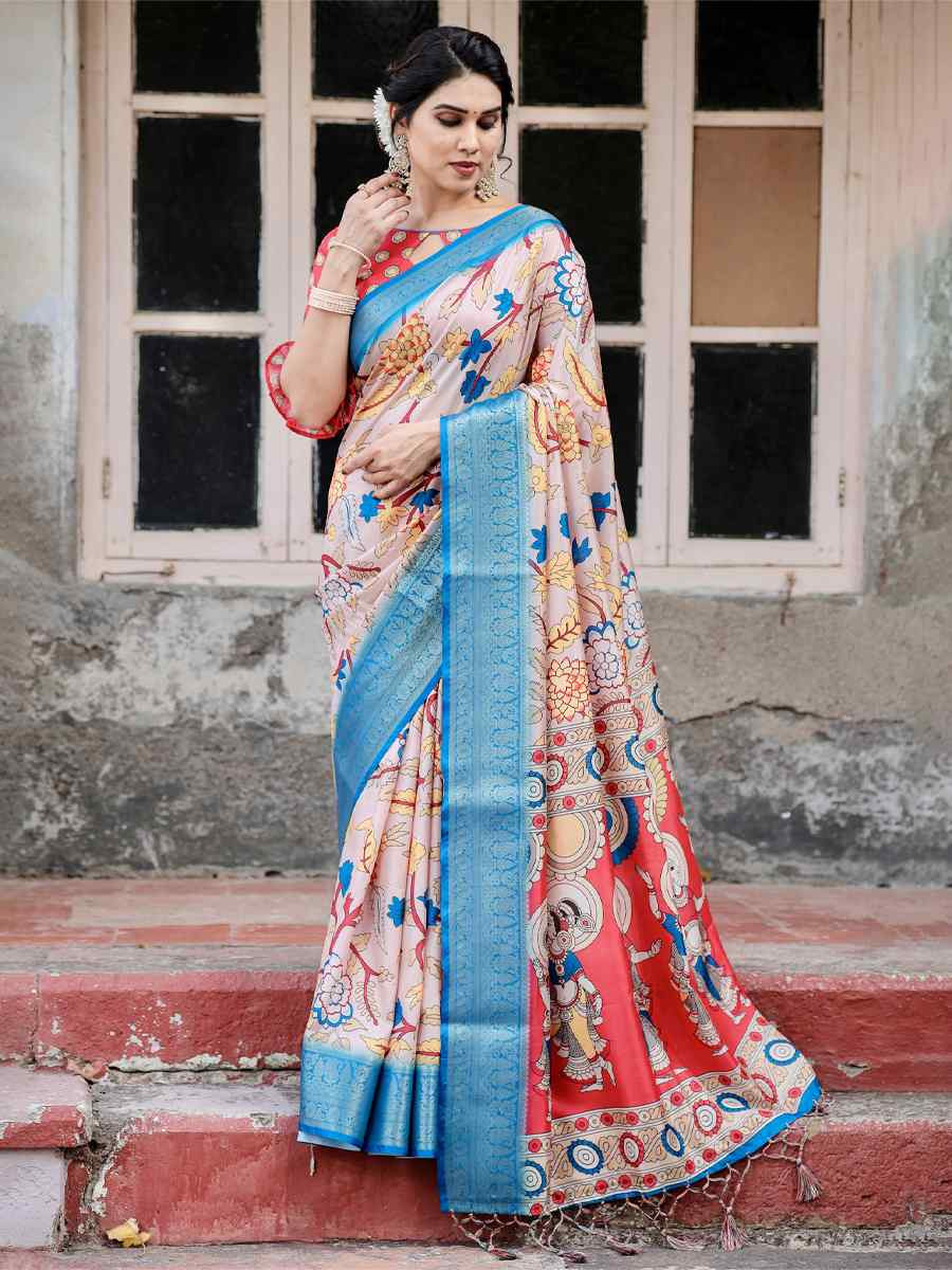 Sky Blue Tussar Silk Zari Handwoven Printed Casual Reception Festival Wedding Fancy Heavy Border Saree