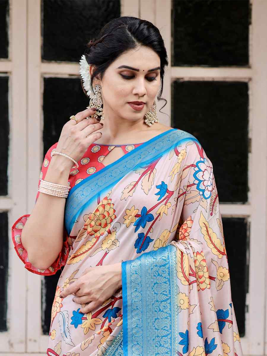 Sky Blue Tussar Silk Zari Handwoven Printed Casual Reception Festival Wedding Fancy Heavy Border Saree