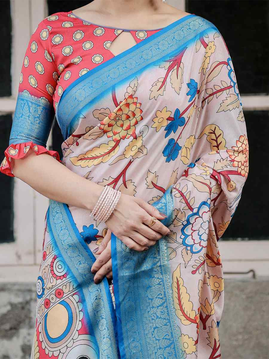 Sky Blue Tussar Silk Zari Handwoven Printed Casual Reception Festival Wedding Fancy Heavy Border Saree