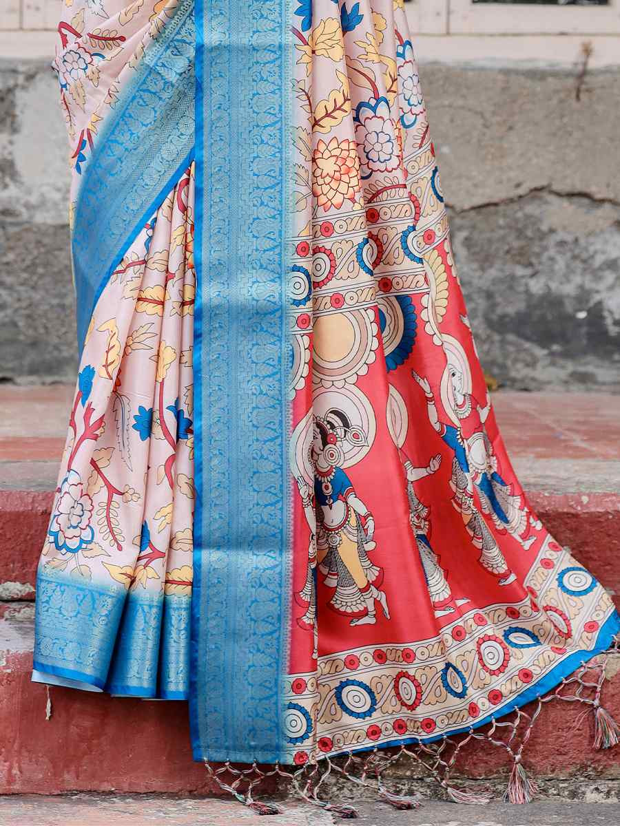 Sky Blue Tussar Silk Zari Handwoven Printed Casual Reception Festival Wedding Fancy Heavy Border Saree