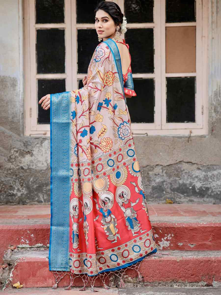 Sky Blue Tussar Silk Zari Handwoven Printed Casual Reception Festival Wedding Fancy Heavy Border Saree
