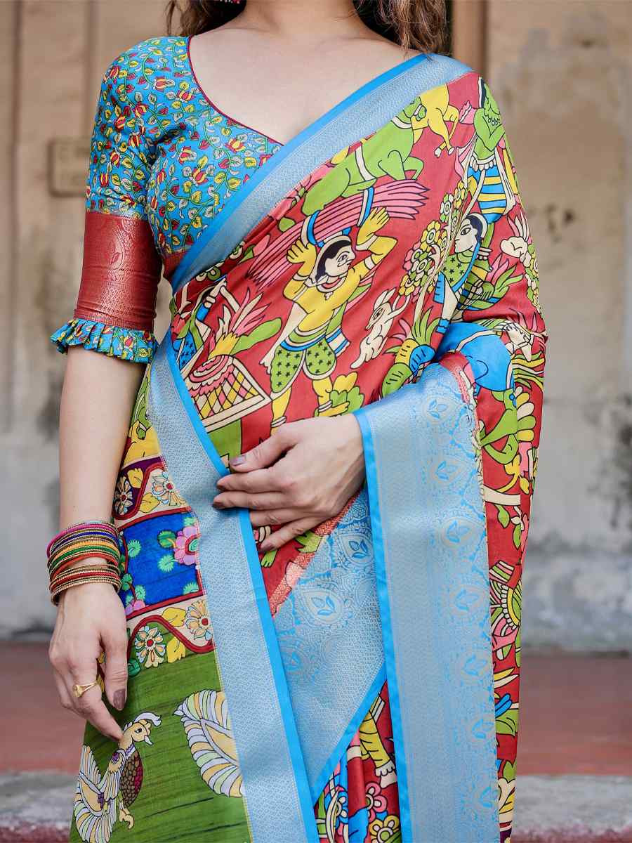 Sky Blue Tussar Silk Zari Handwoven Printed Casual Reception Festival Wedding Fancy Heavy Border Saree