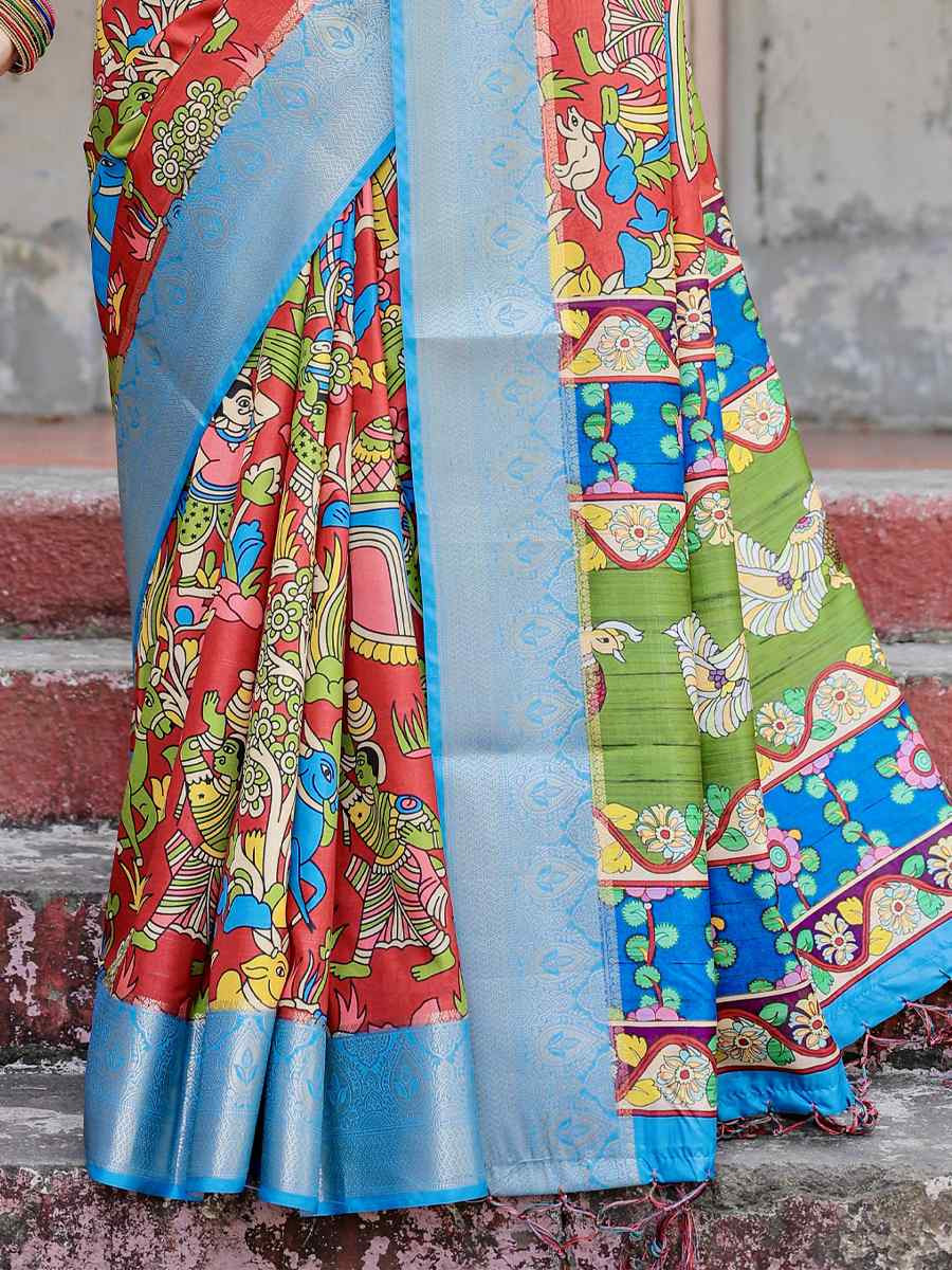 Sky Blue Tussar Silk Zari Handwoven Printed Casual Reception Festival Wedding Fancy Heavy Border Saree