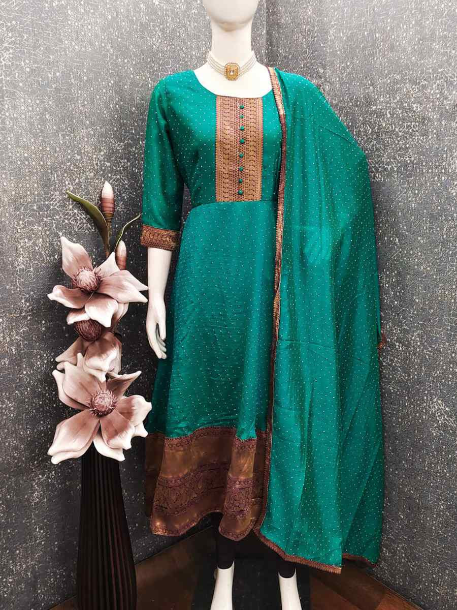 Sky Blue Vichitra Silk Embroidered Festival Casual Gown Women Wear