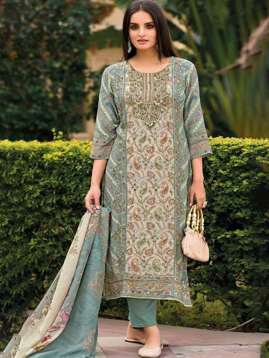 Sky Blue Viscouse Embroidered Festival Wedding Pant Salwar Kameez