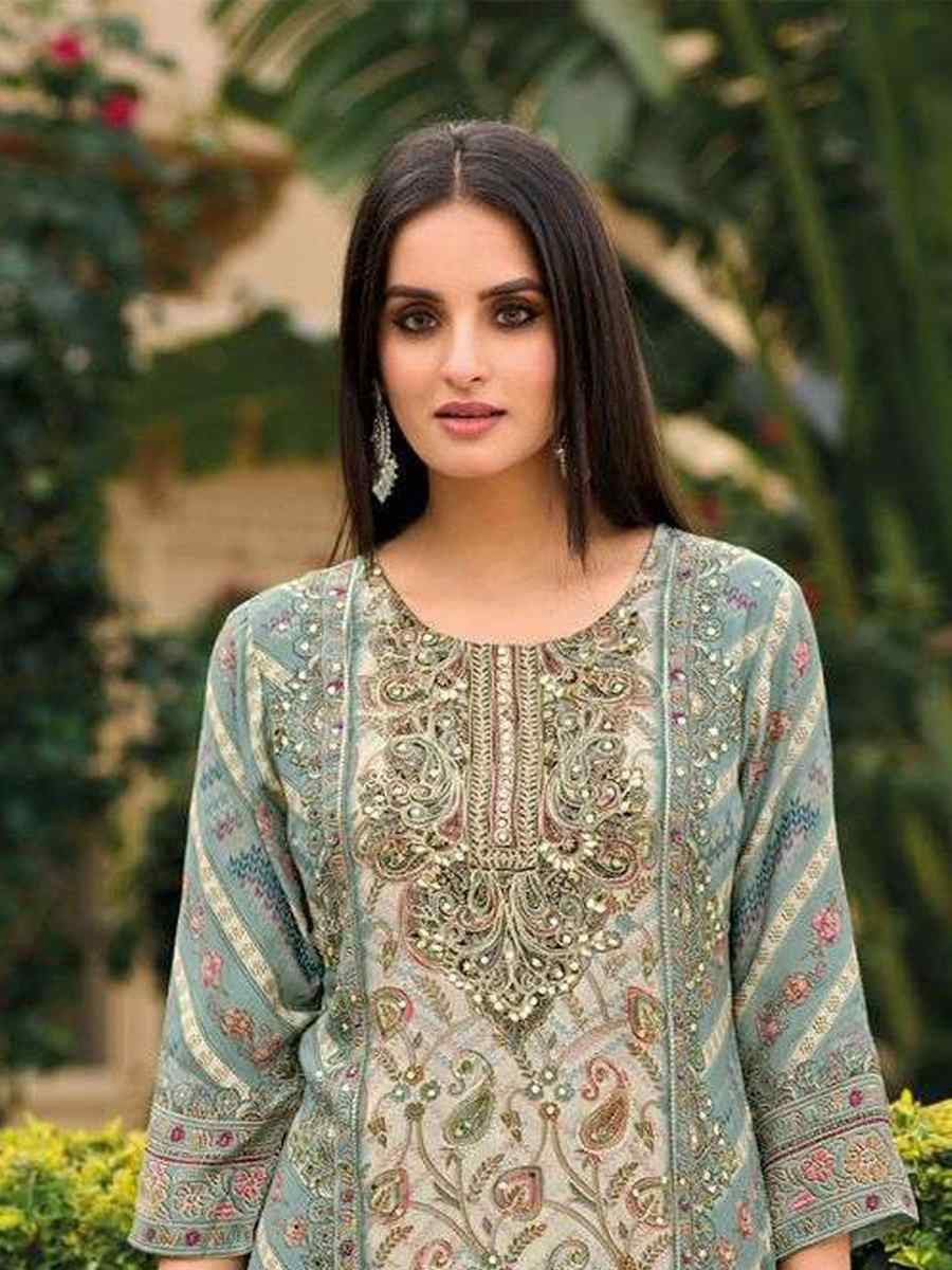 Sky Blue Viscouse Embroidered Festival Wedding Pant Salwar Kameez