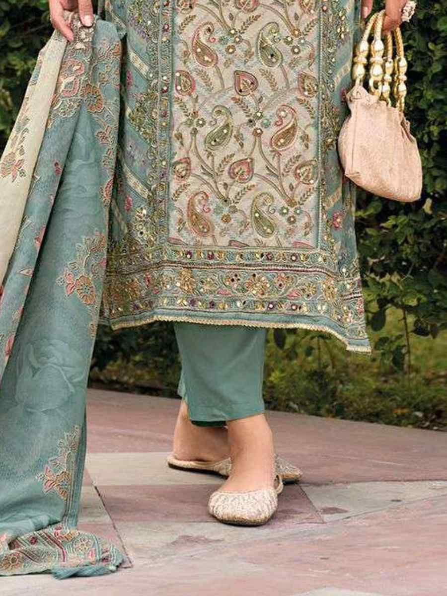 Sky Blue Viscouse Embroidered Festival Wedding Pant Salwar Kameez