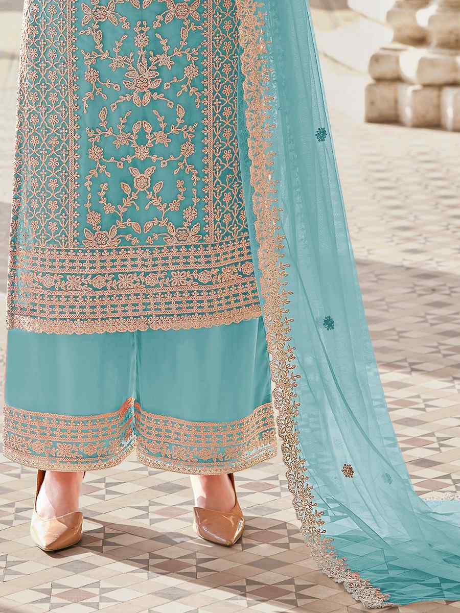 Sky Buterfly Net Embroidered Wedding Festival Pant Salwar Kameez