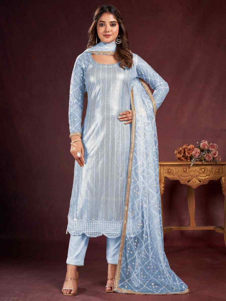 Sky Butterfly Net Embroidered Festival Wedding Pant Salwar Kameez