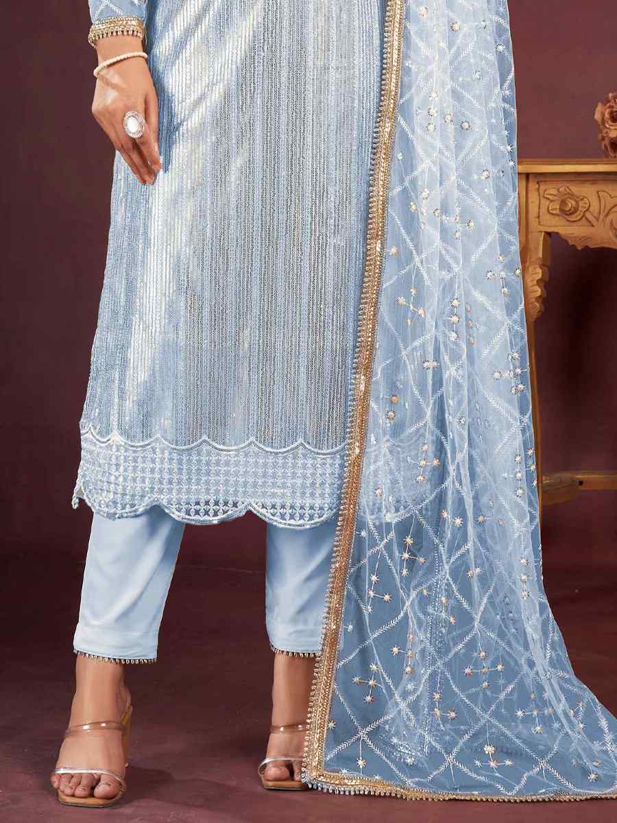 Sky Butterfly Net Embroidered Festival Wedding Pant Salwar Kameez